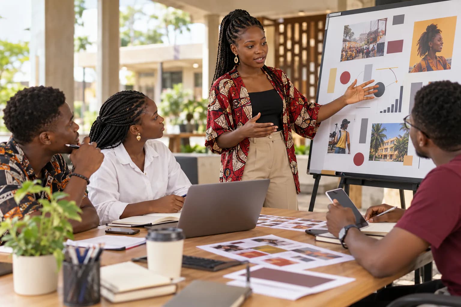Illustration : étudiants préparant une stratégie marketing et commerciale